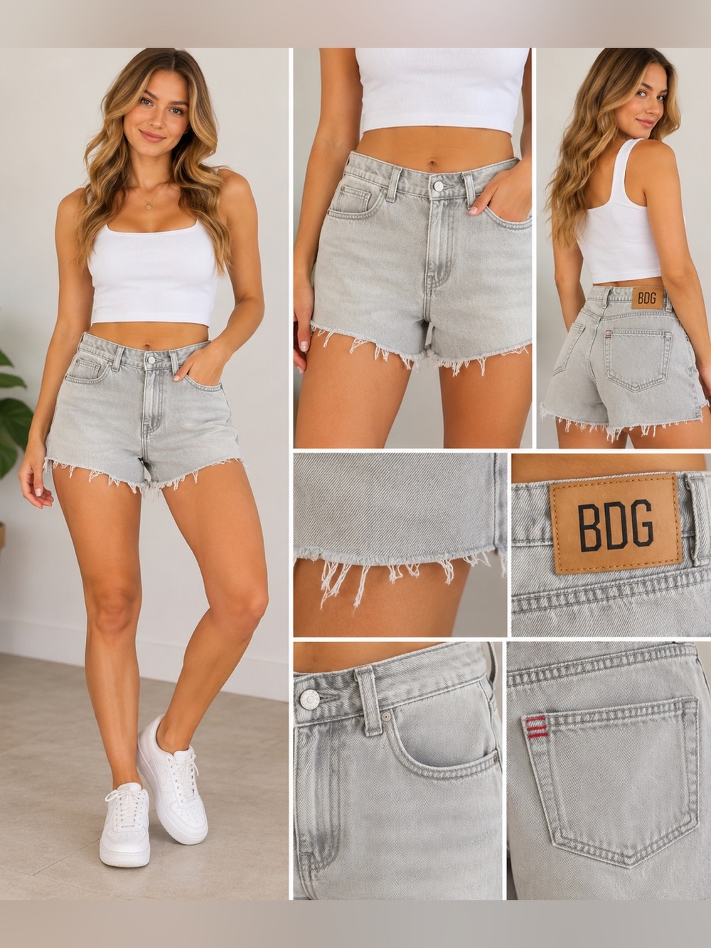 BDG Light blue Frayed High-Rise Denim Shorts